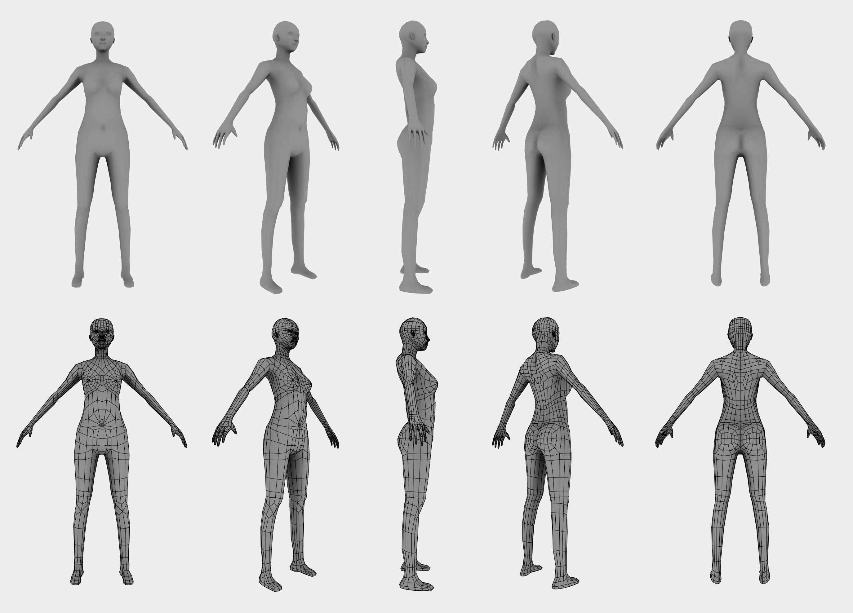 Low poly Woman female body with arms and legs Low-poly 3D model_3