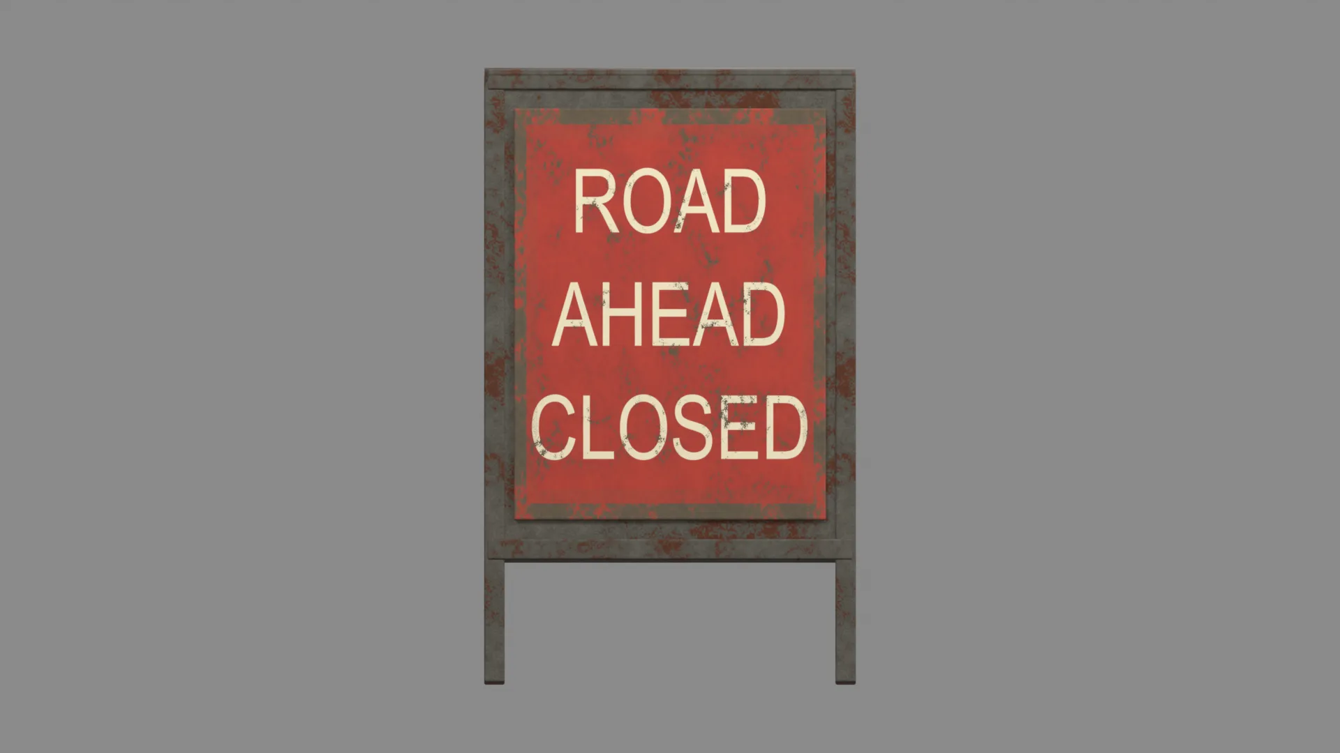 Road Ahead Closed Sign on Weathered A-Frame Low-poly 3D model