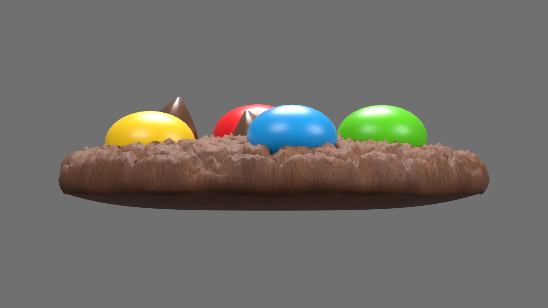 Chocolate Cookie with Four Large Candy Buttons Low-poly 3D model