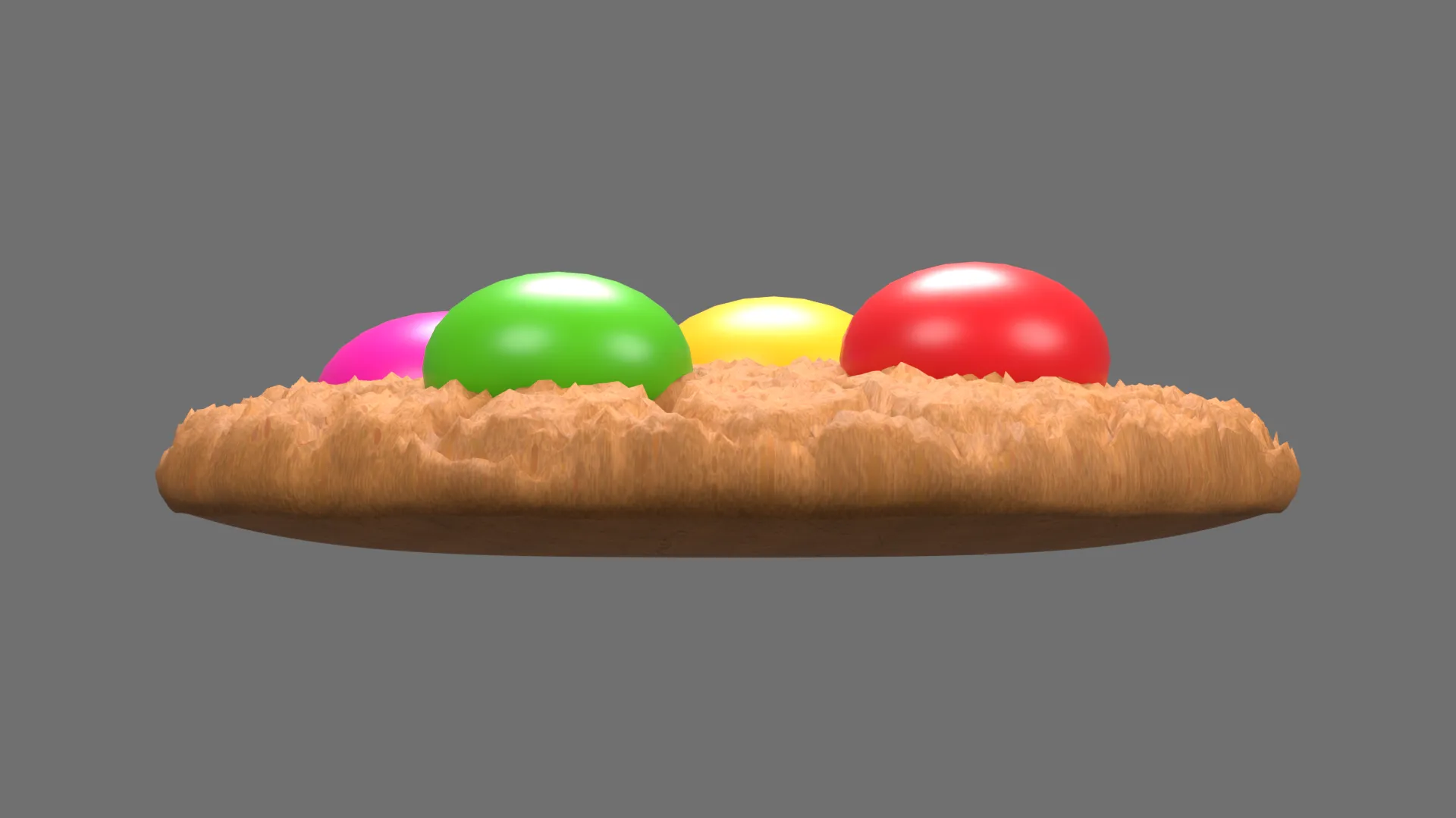 Golden Cookie with Four Colorful Candy Buttons Low-poly 3D model