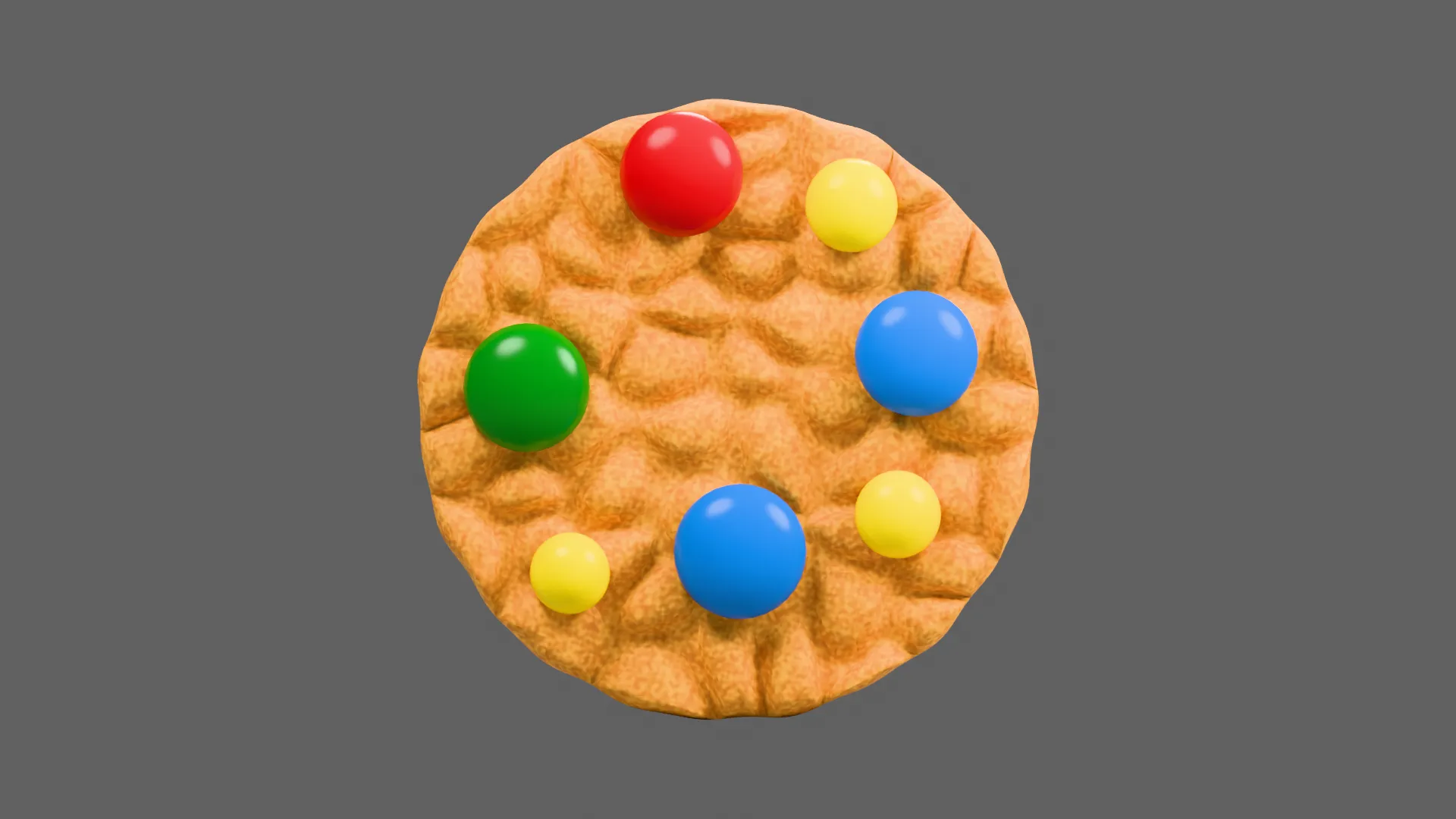 Golden Cookie with Six Colorful Candy Buttons Low-poly 3D model