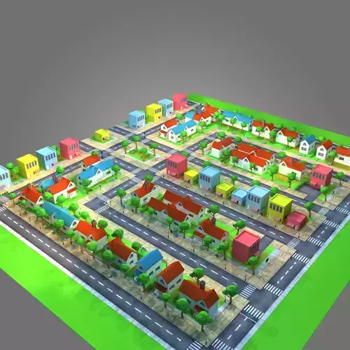 Housing Low-Poly city with houses and roads