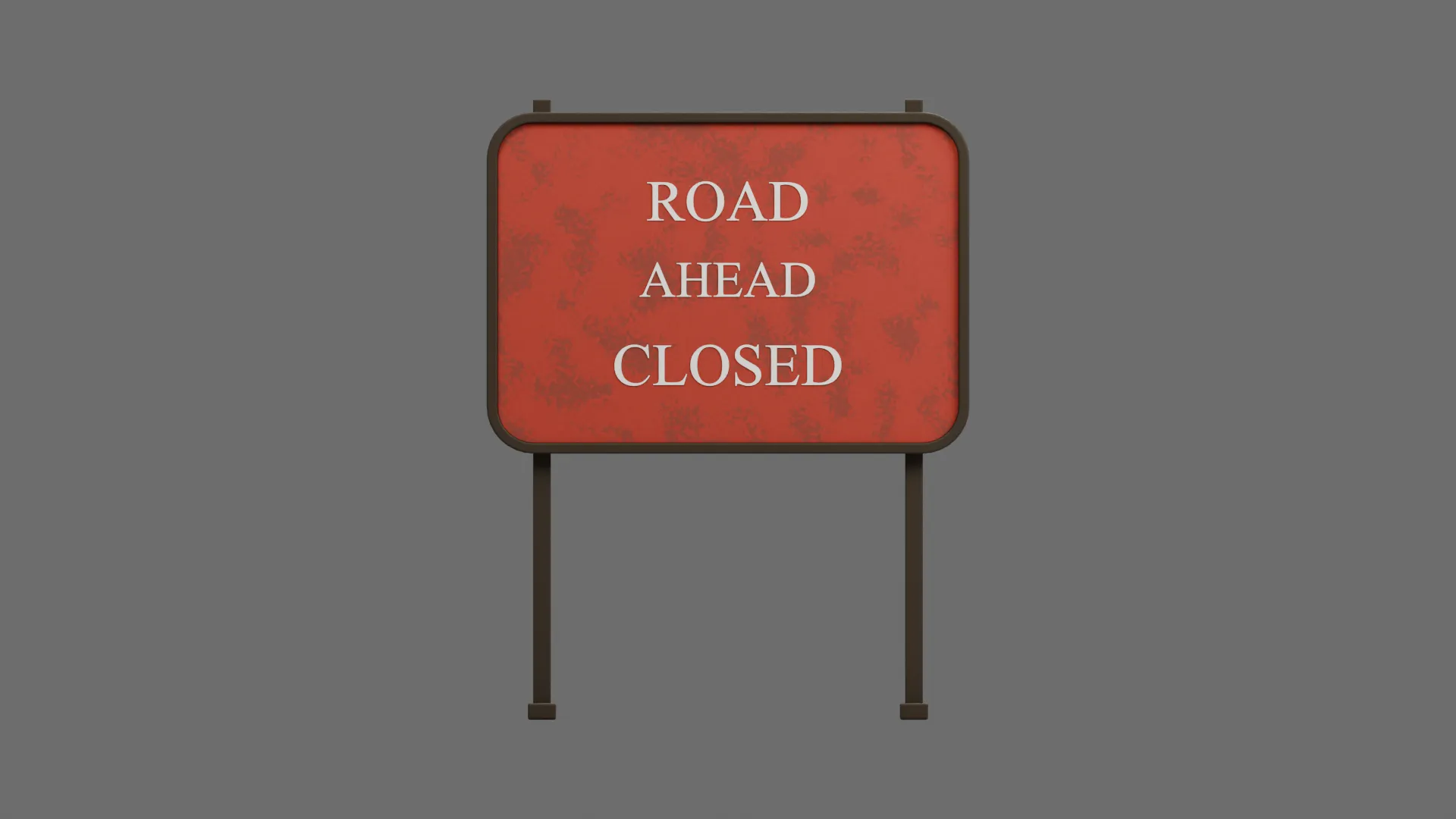 Red Road Ahead Closed Sign on Narrow Metal Stand Low-poly 3D model