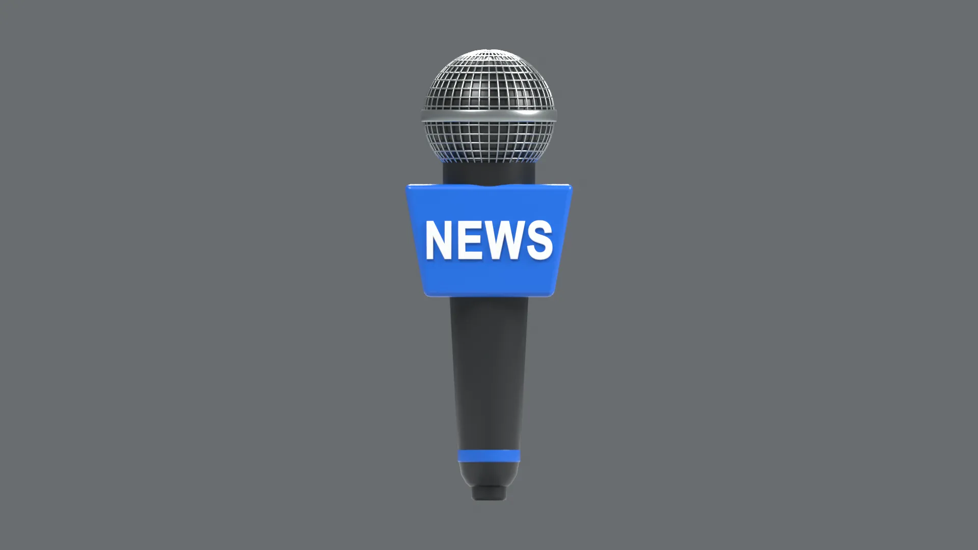 Silver Mesh News Microphone with Blue NEWS Flag Low-poly 3D model