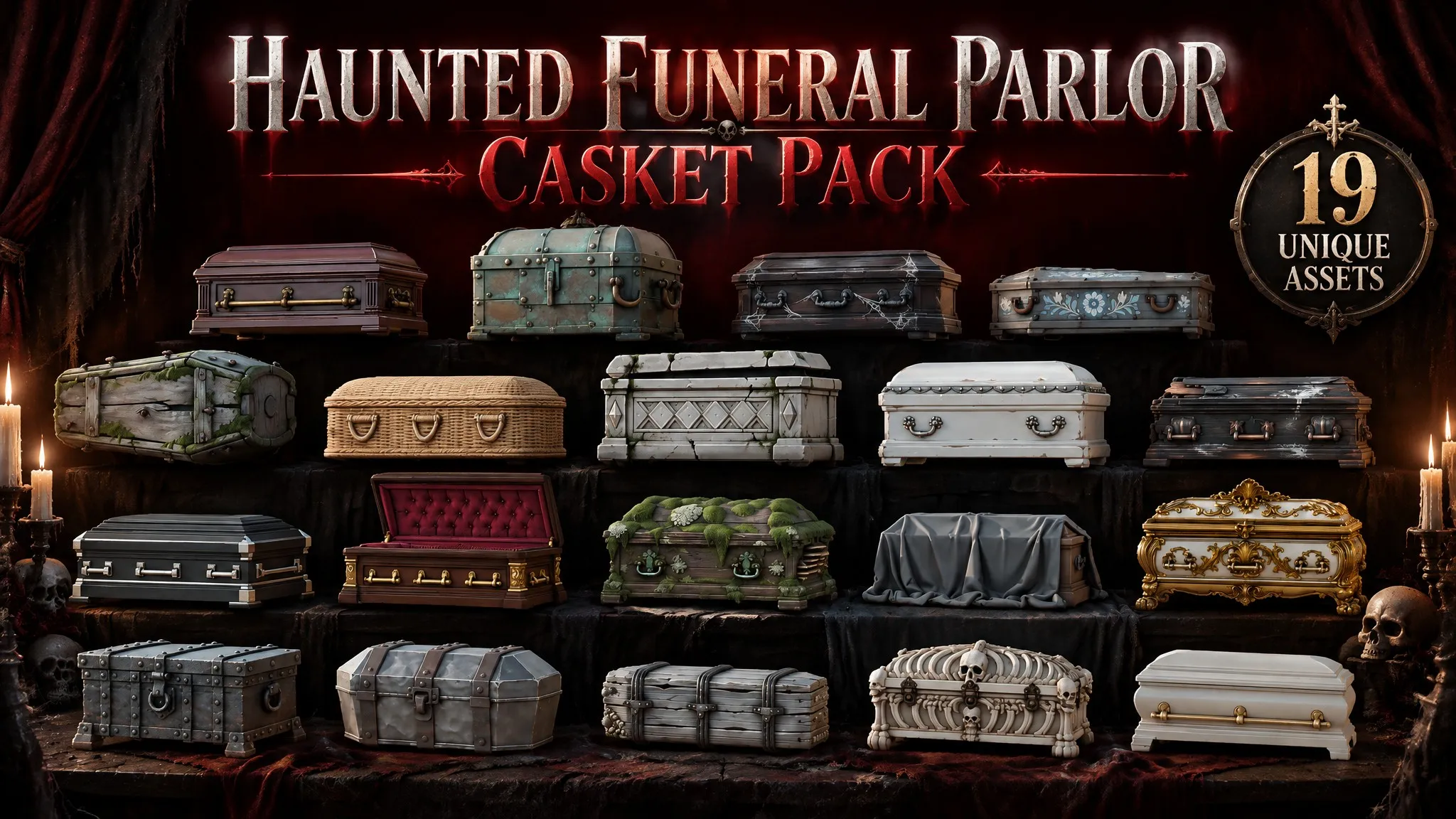 Haunted Funeral Parlor Casket Pack Low-poly 3D model