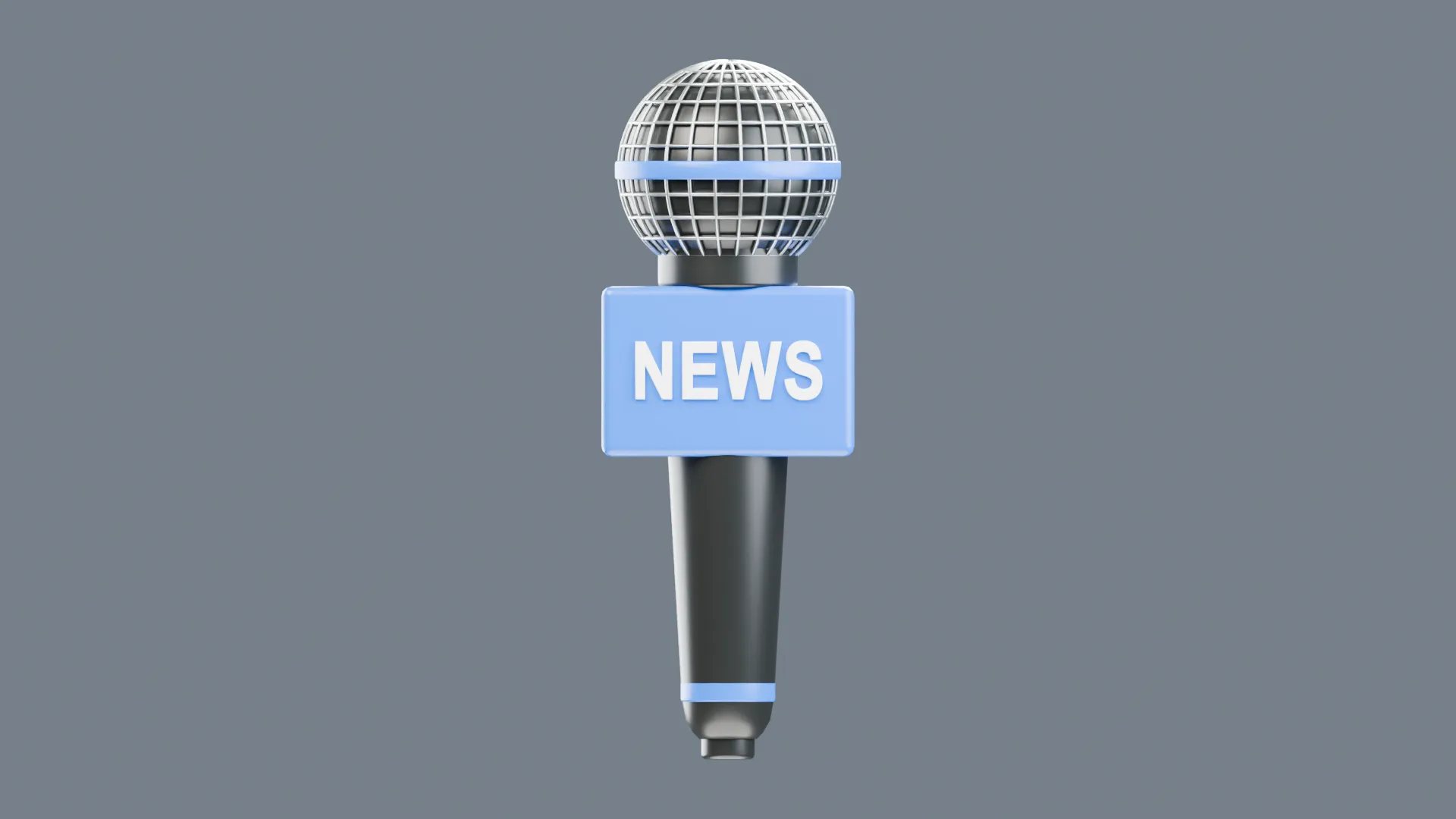Silver Mesh News Microphone with Light Blue NEWS Flag Low-poly 3D model
