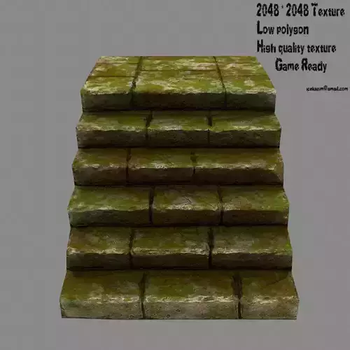 Stairway brick wall with moss