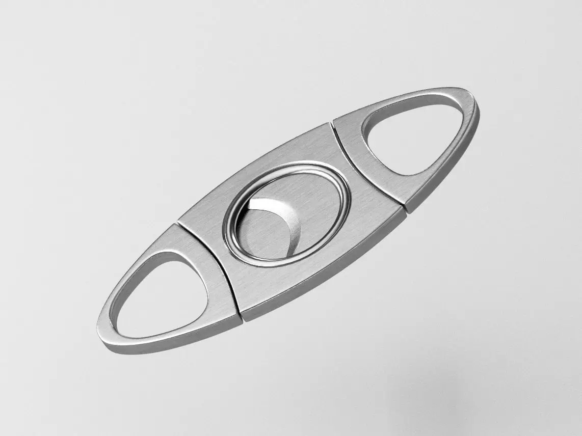 Cigar Cutter - Twin Blade Brushed Steel 3D model_0