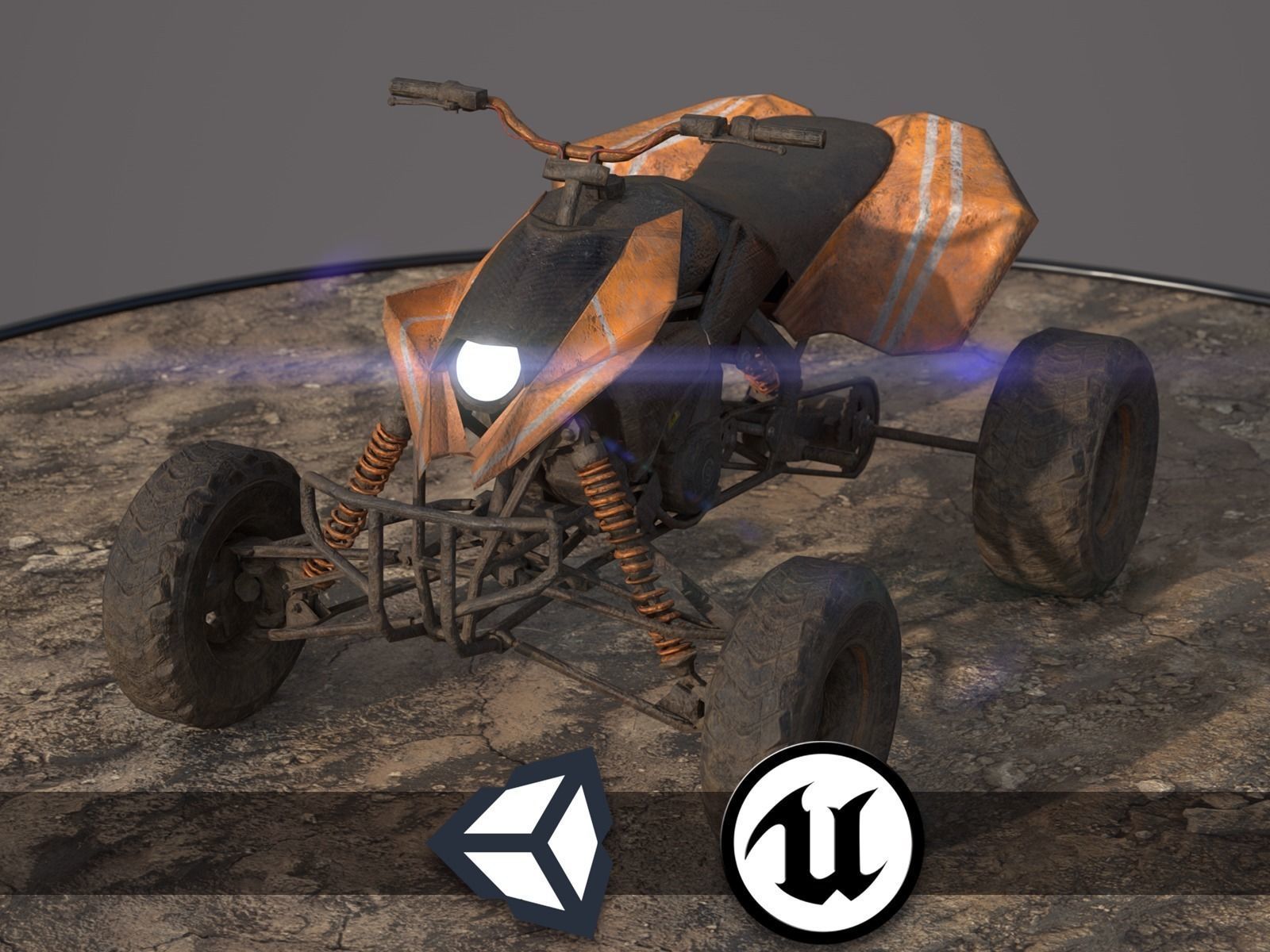ATV - Quad Post Apocalyptic Vehicle - PBR - Game Ready Low-poly 3D model_0