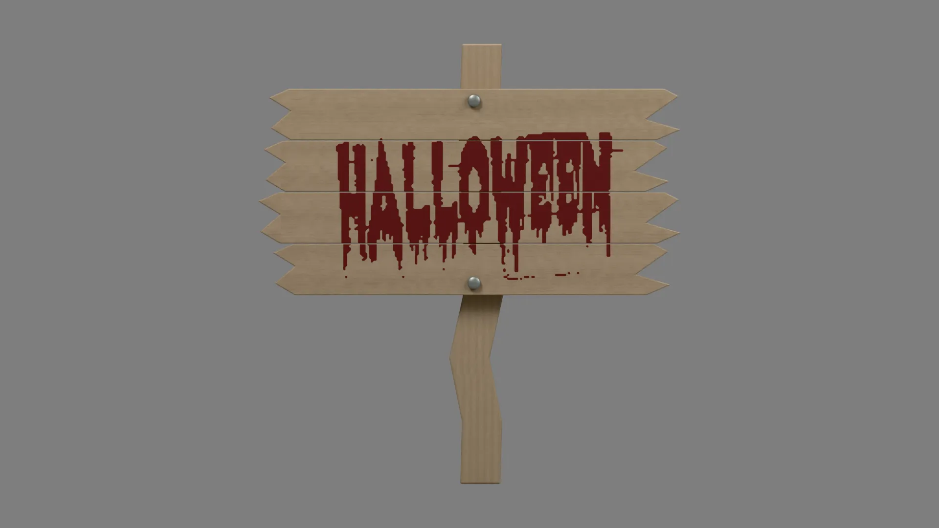 Rectangular Weathered Wooden Halloween Sign Low-poly 3D model