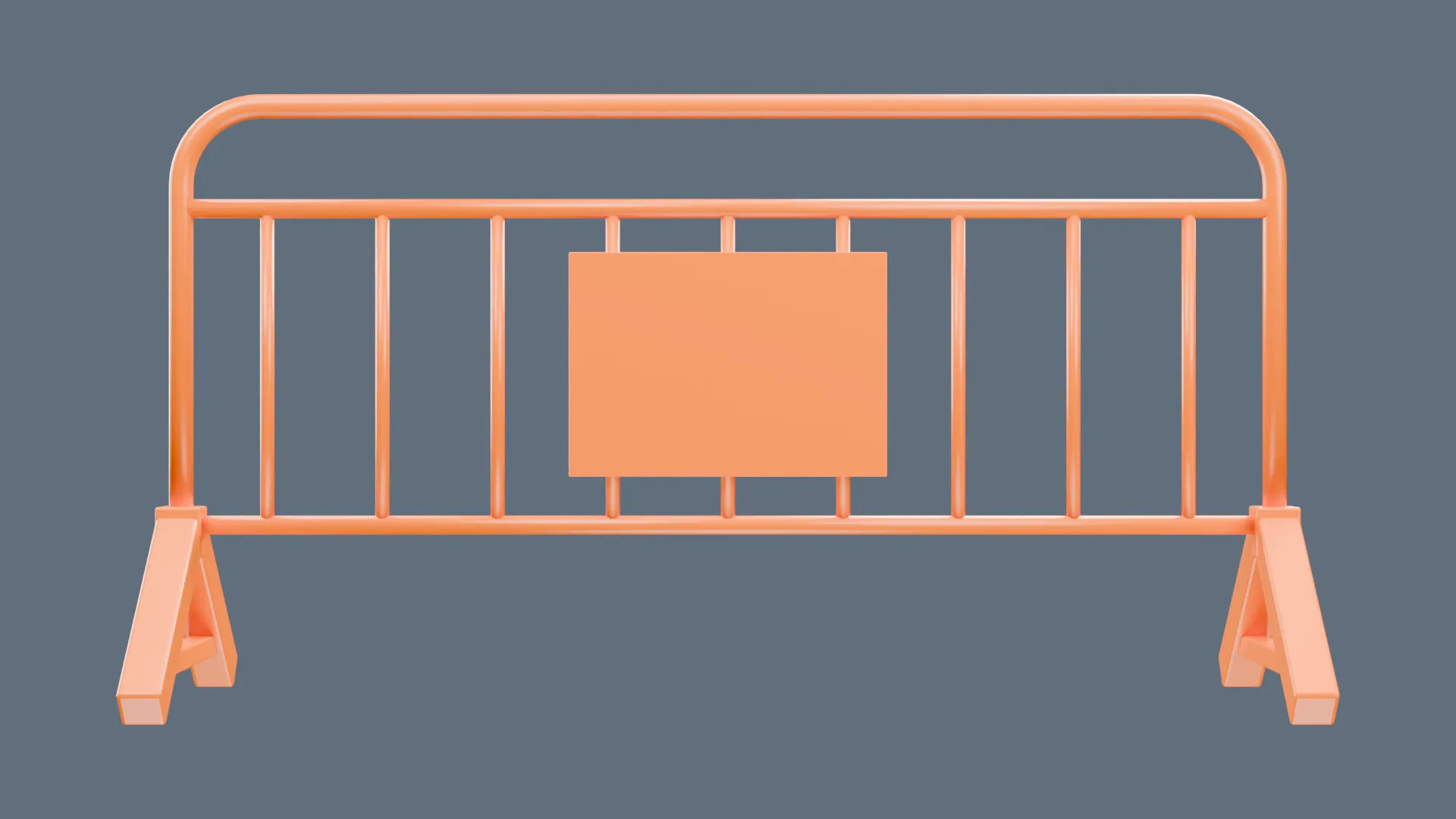 Orange Metal Traffic Barrier with Blank Center Panel Low-poly 3D model