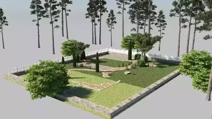 3d exterior yard scene for c4d - just put a house