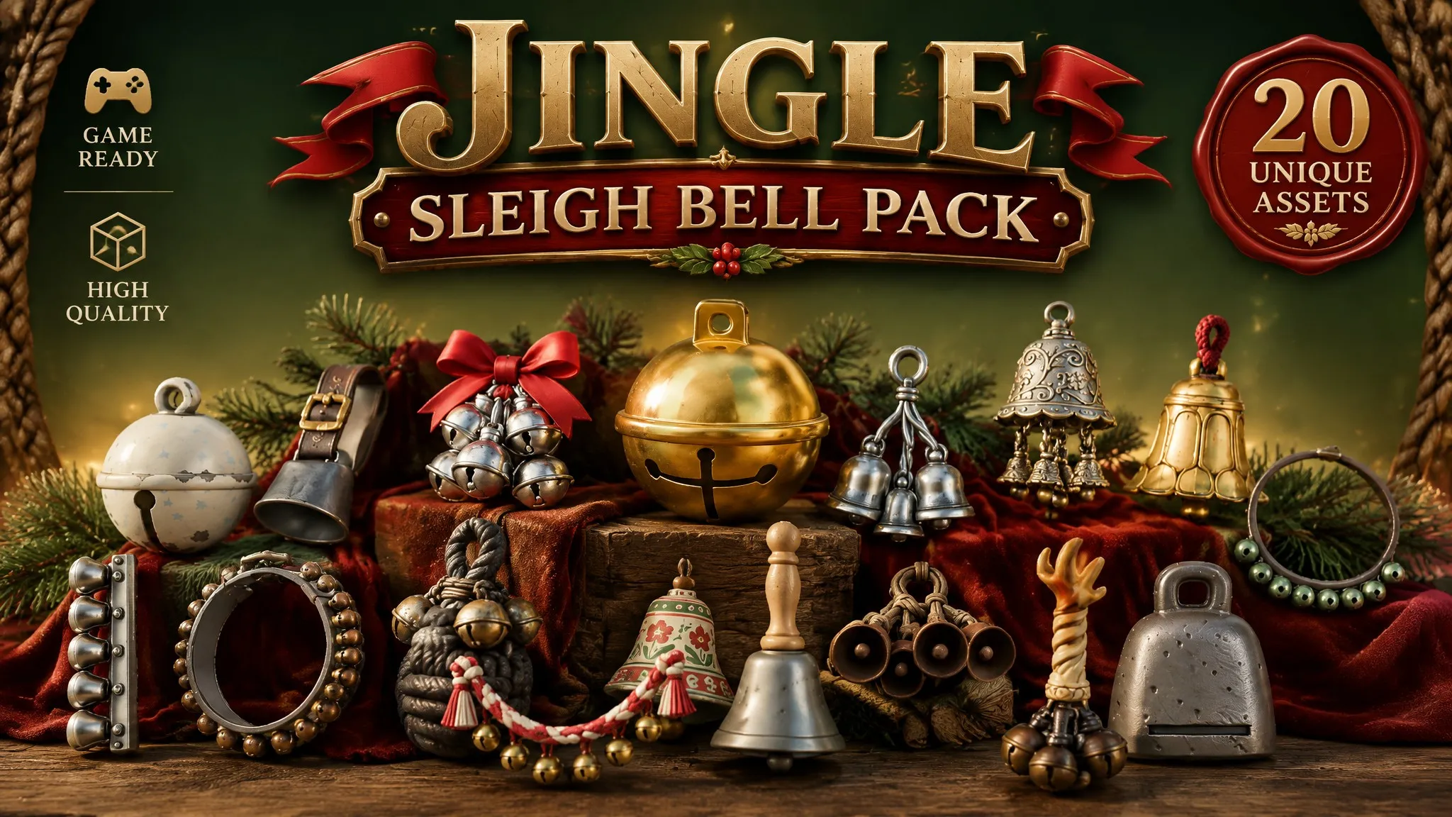 Jingle Sleigh Bell Pack Low-poly 3D model