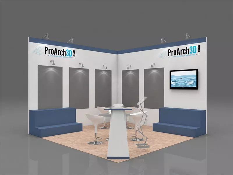 Exhibition stall 3d model 4 x 4 2 sides open 3D model_0
