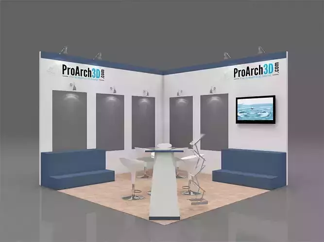 Exhibition stall 3d model 4 x 4 2 sides open