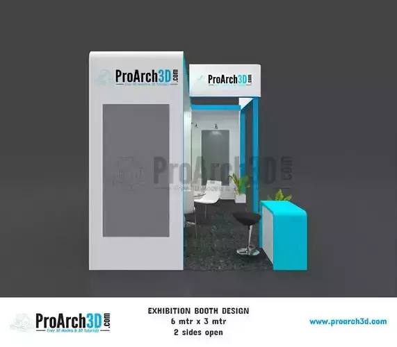 Exhibition stand 3d model 6 mtr x 3 mtr 2 sides open