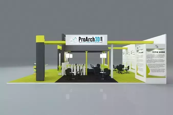 Exhibition stand 3d model 10 mtr x 10 mtr 3 sides open