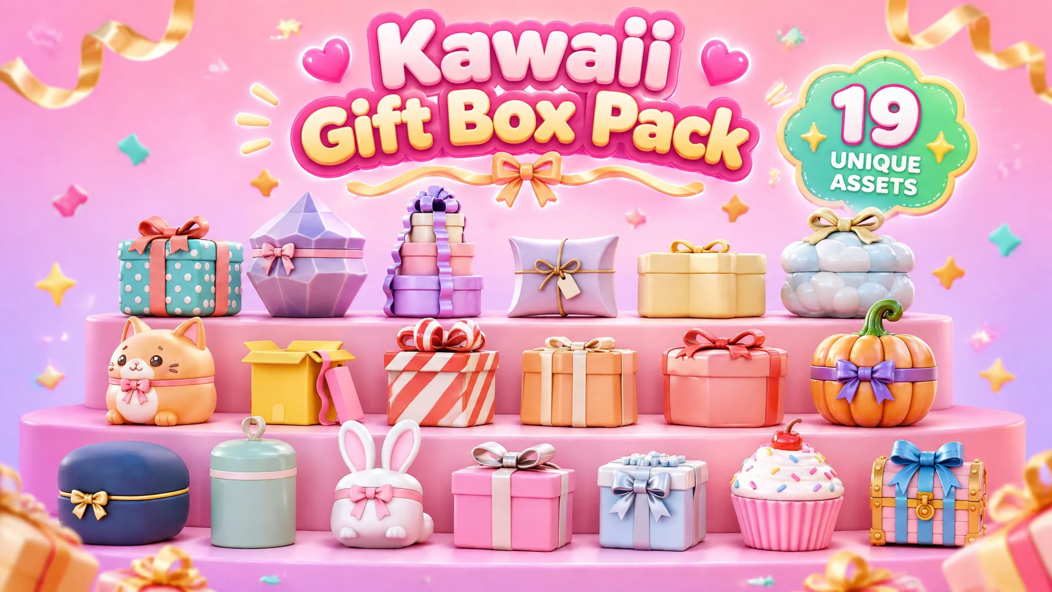 Kawaii Gift Box Pack Low-poly 3D model