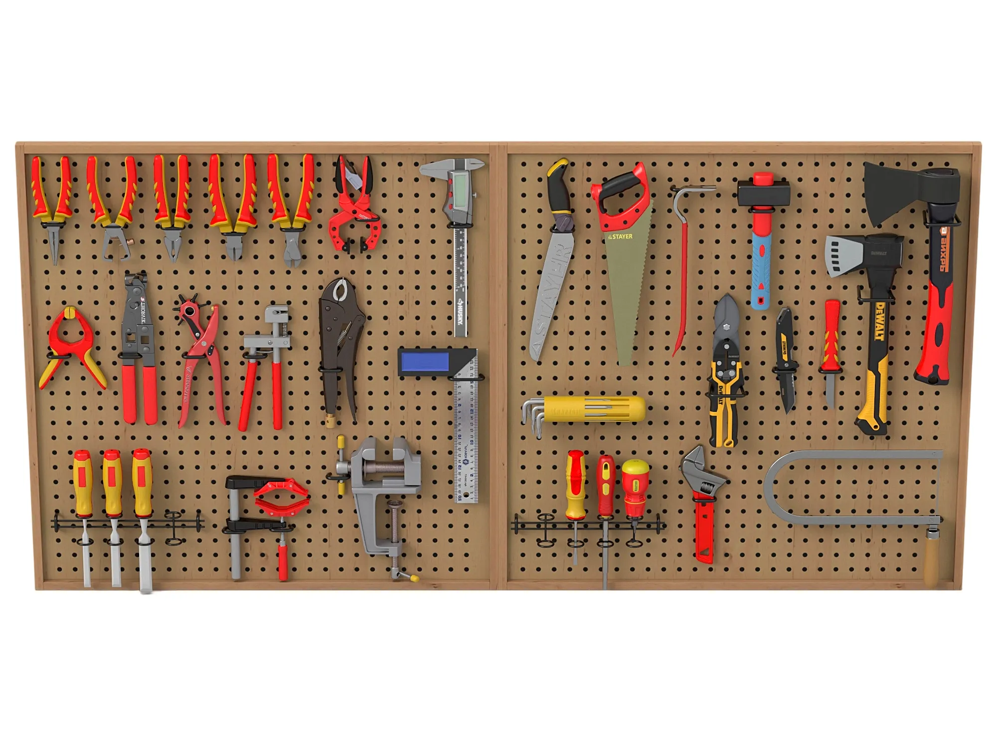 Pegboard Wall With Hand Tools 3D model