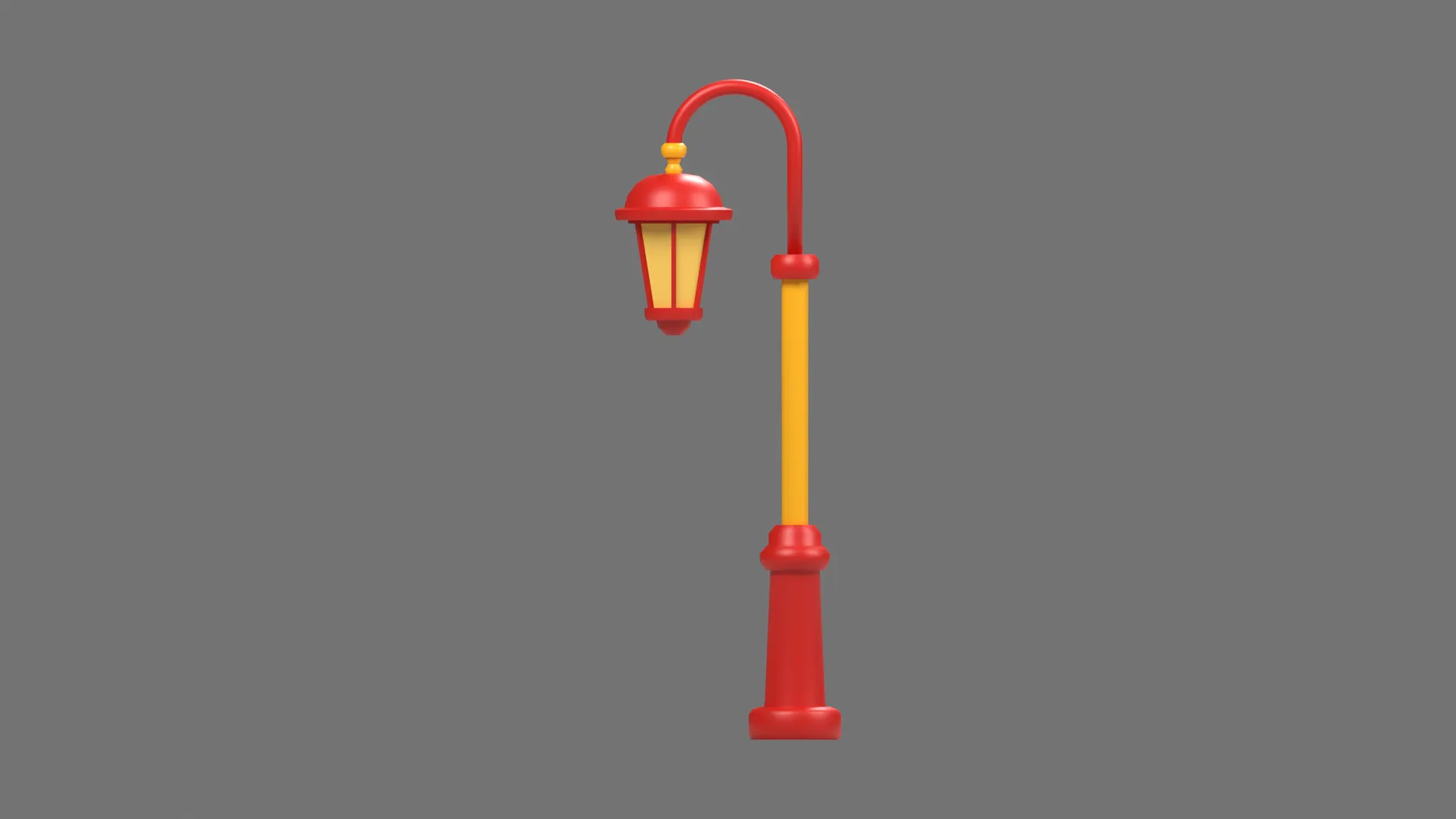 Red and Gold Street Light with Curved Arm Low-poly 3D model