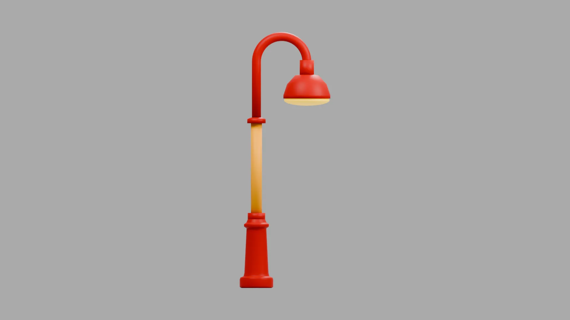 Red and Gold Street Light with Curved Bell Lamp Low-poly 3D model