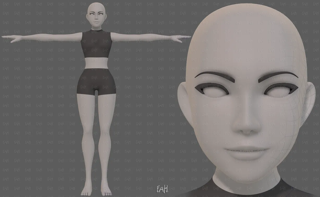 Base mesh woman 32 Low-poly 3D model