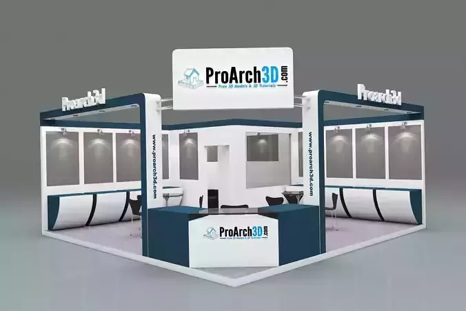 Exhibition stand 3d model 6 mtr x 6 mtr 2 sides open