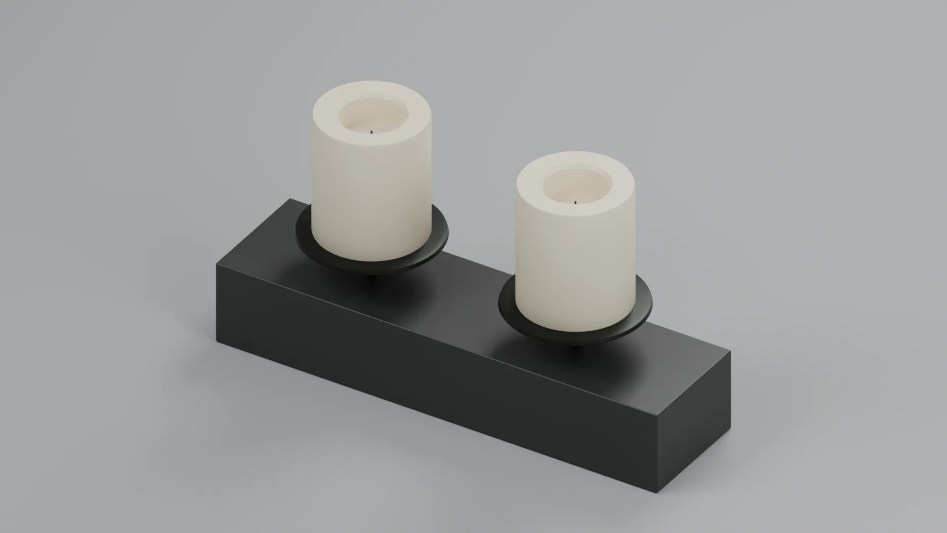 Twin Cream Candles on Black Stands and Black Base Low-poly 3D model