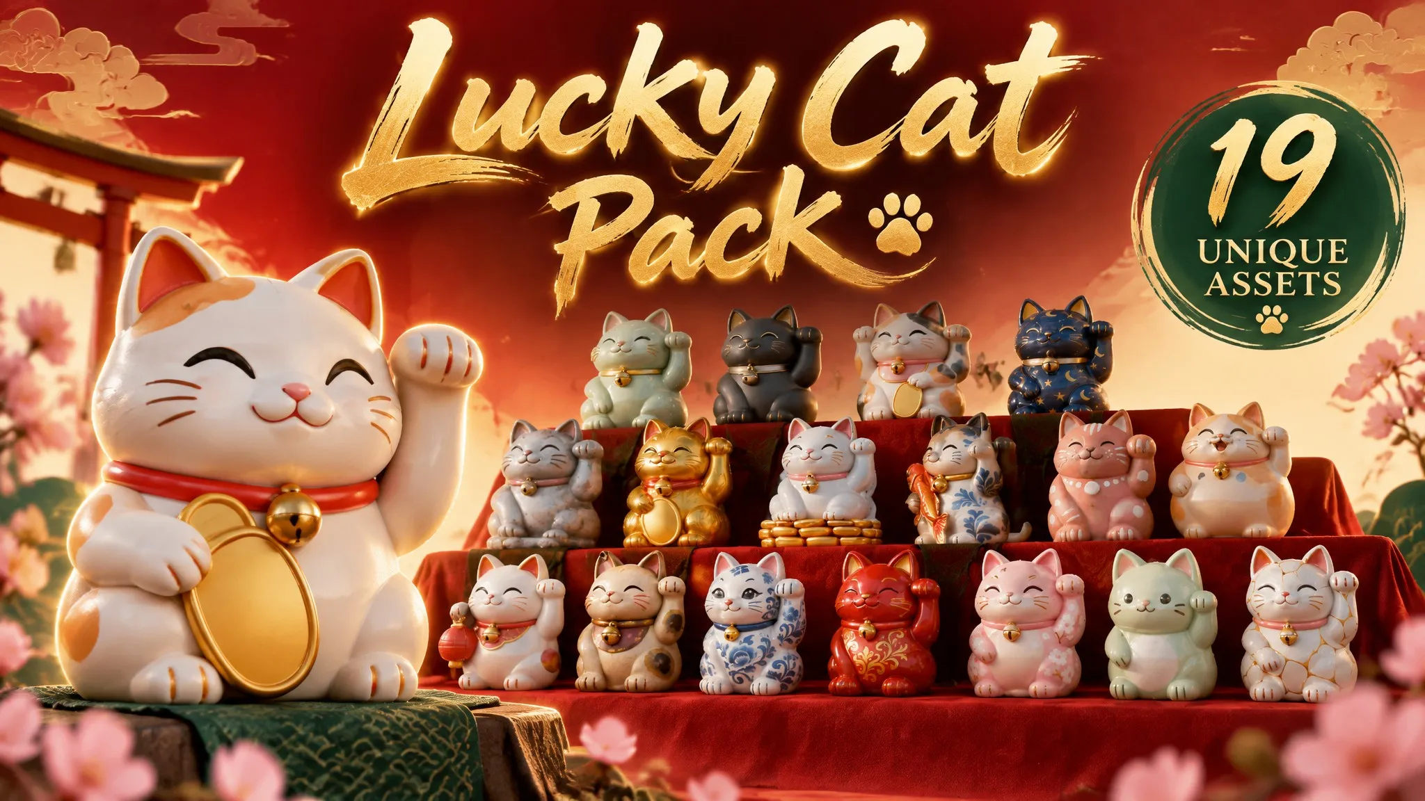 Lucky Cat Pack Low-poly 3D model