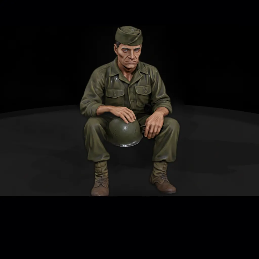 WWII US Army Seated Resting Soldier Generic 3D print model