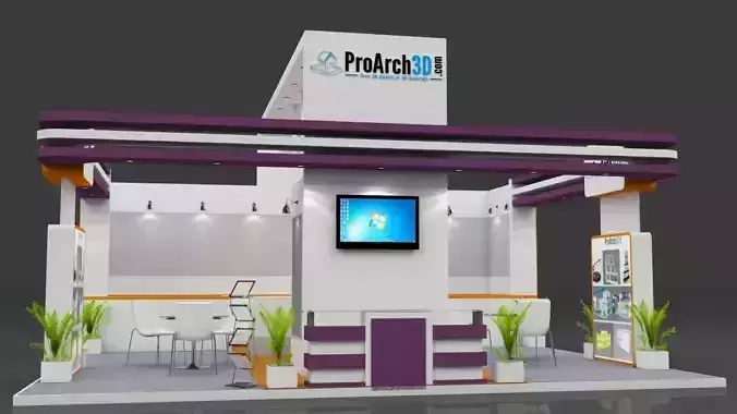 Exhibition stall 3d model 8 mtr x 8 mtr 3 sides open
