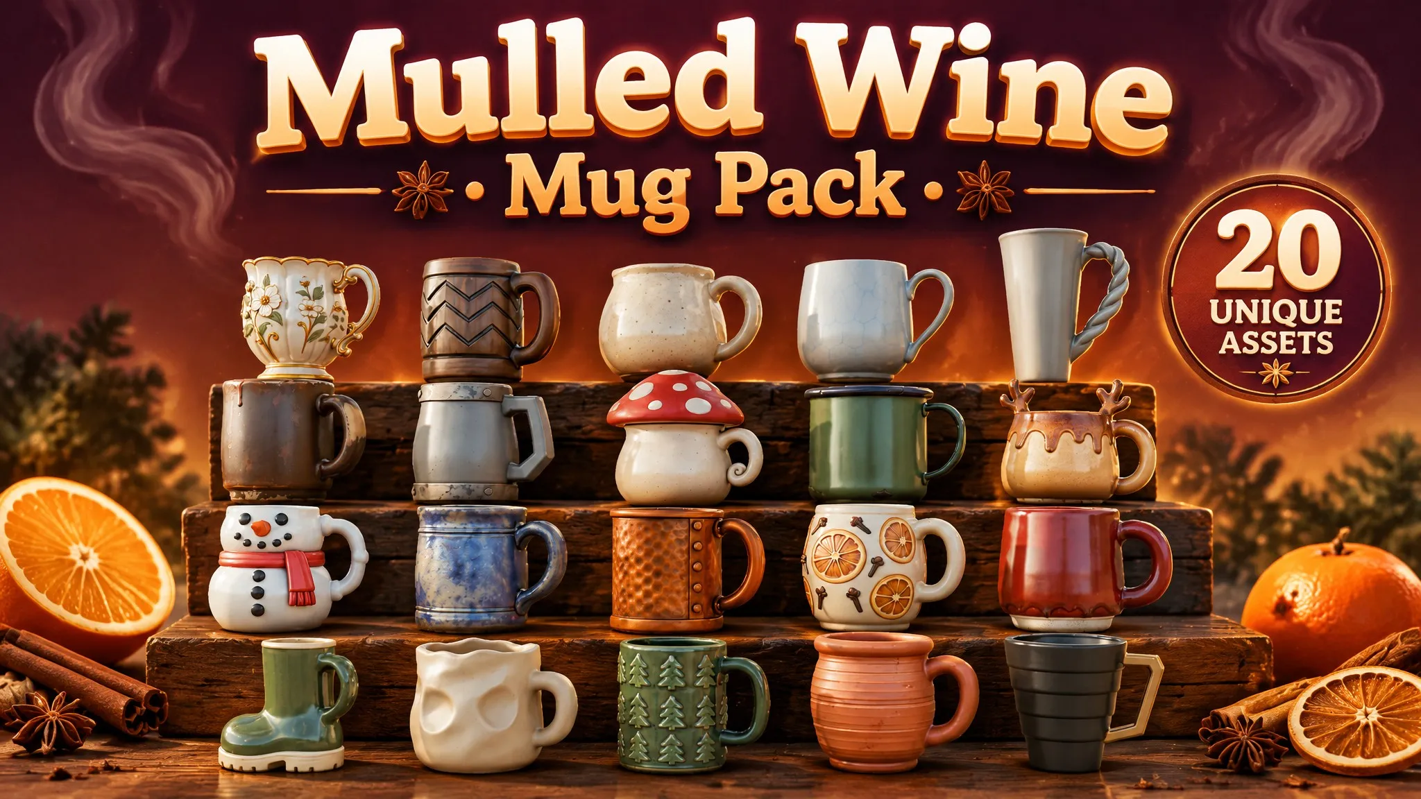 Mulled Wine Mug Pack Low-poly 3D model