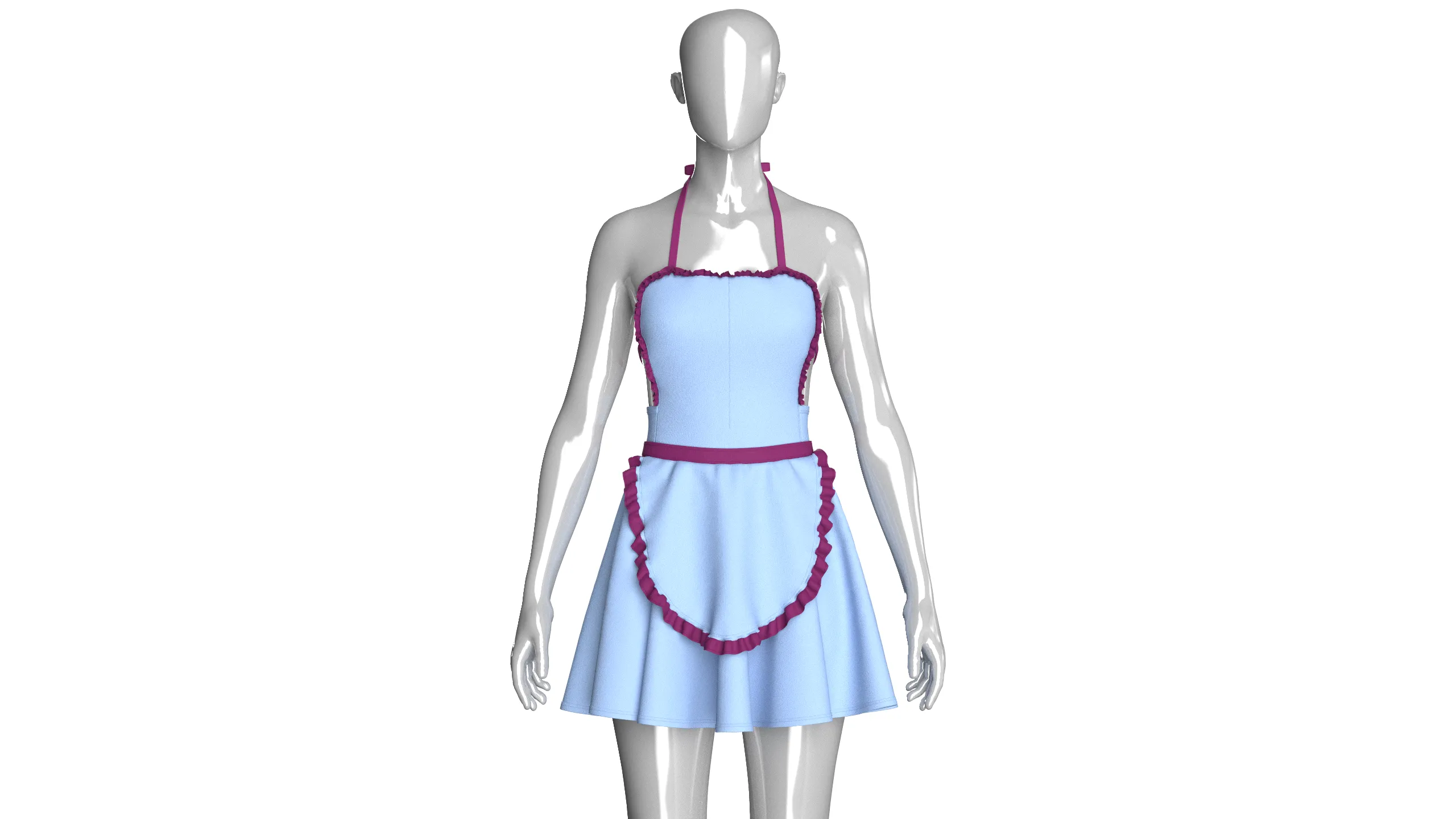 Girls Halter Neck Apron Style Mini Dress 3D model