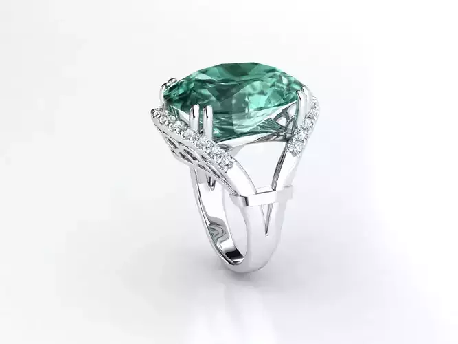 ZLR0131 emerald and diamond ring 3D print model
