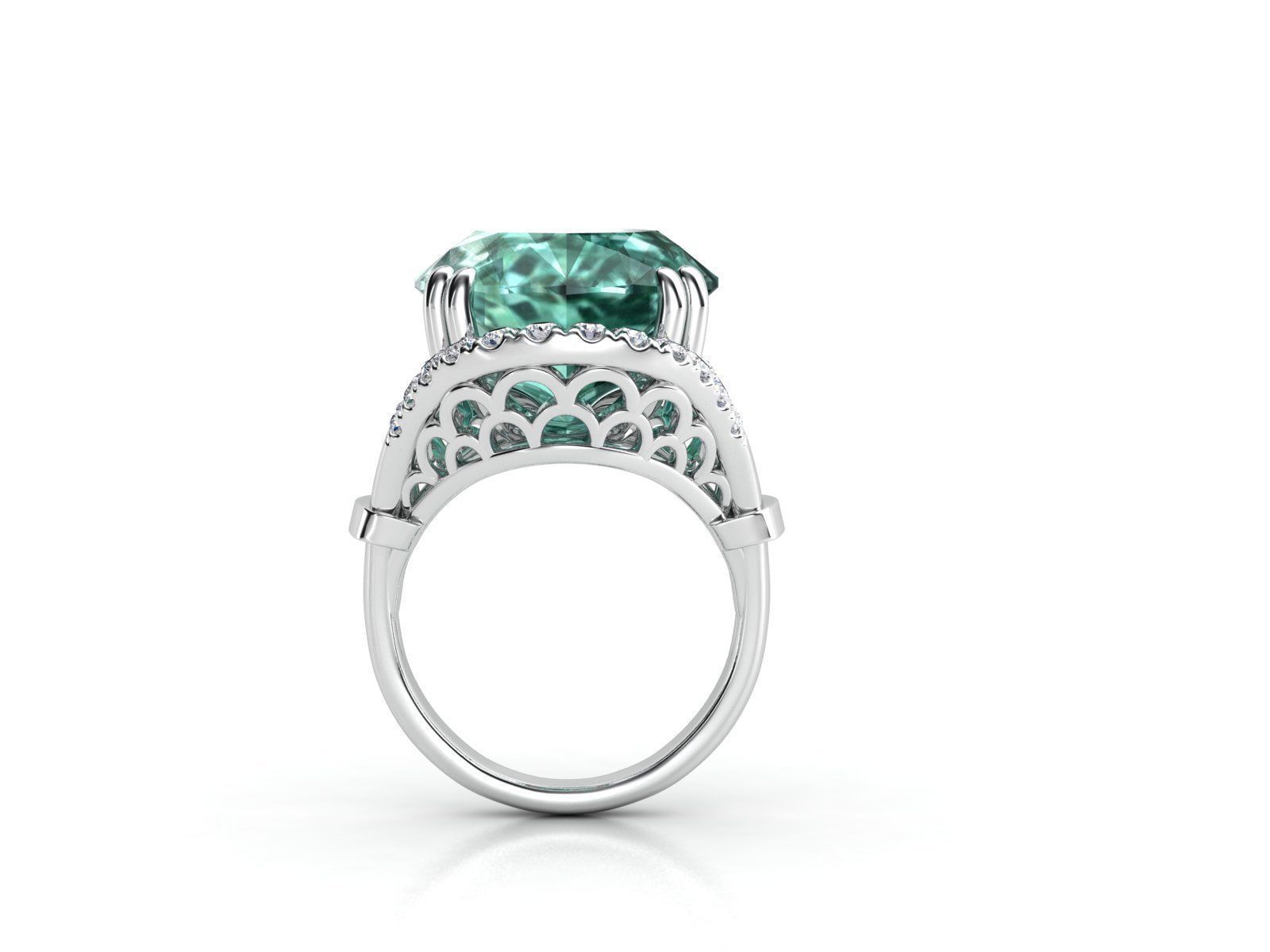 ZLR0131 emerald and diamond ring 3D print model_2