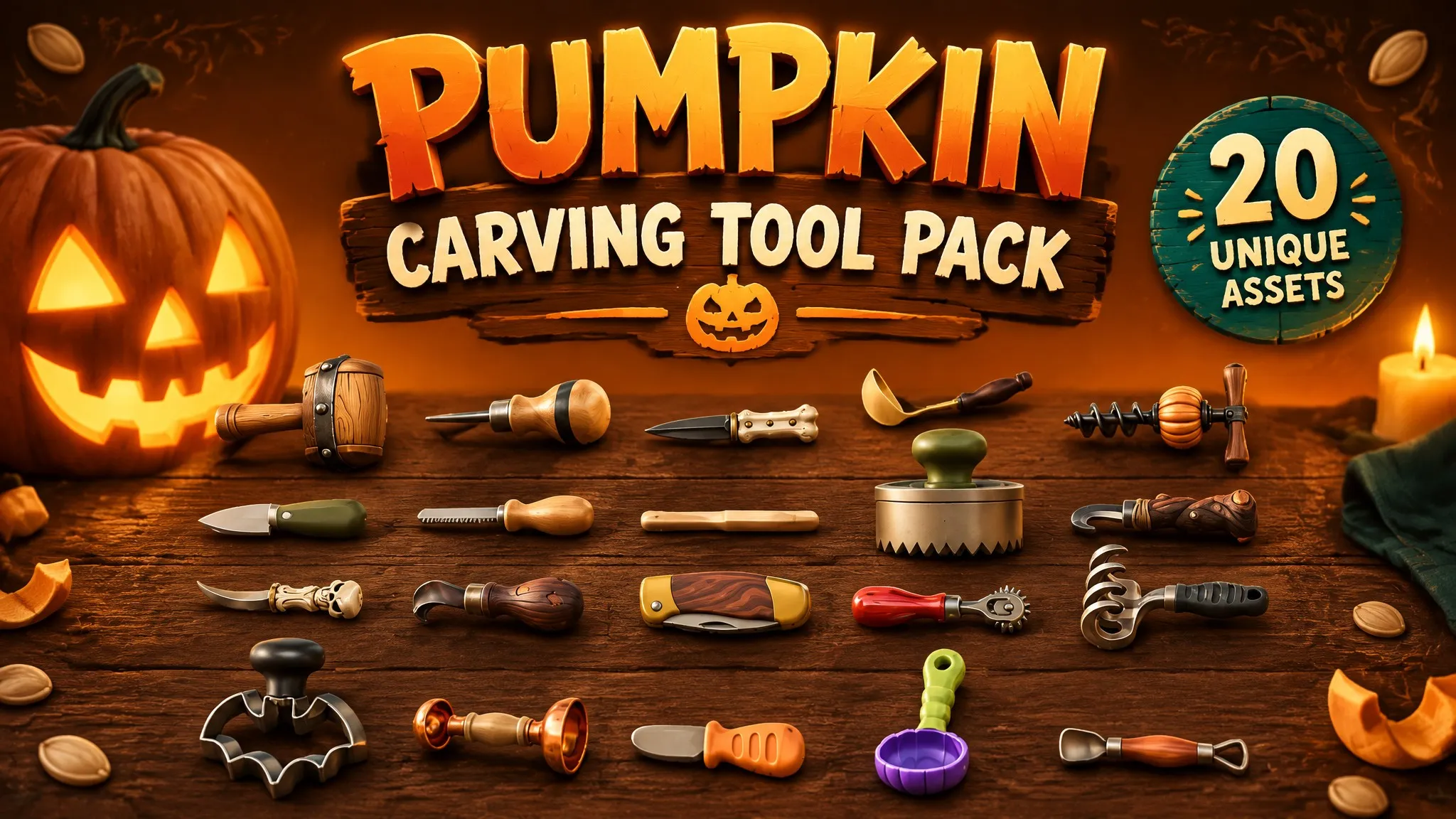 Pumpkin Carving Tool Pack Low-poly 3D model