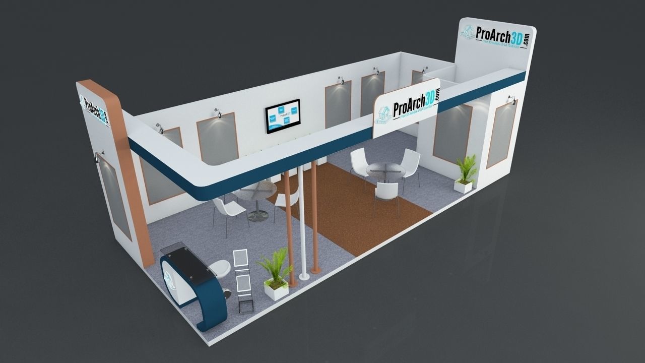 Exhibition stall 3d model 9x4 mtr 2 sides open 3D model_3