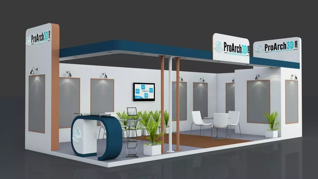 Exhibition stall 3d model 9x4 mtr 2 sides open 3D model_0