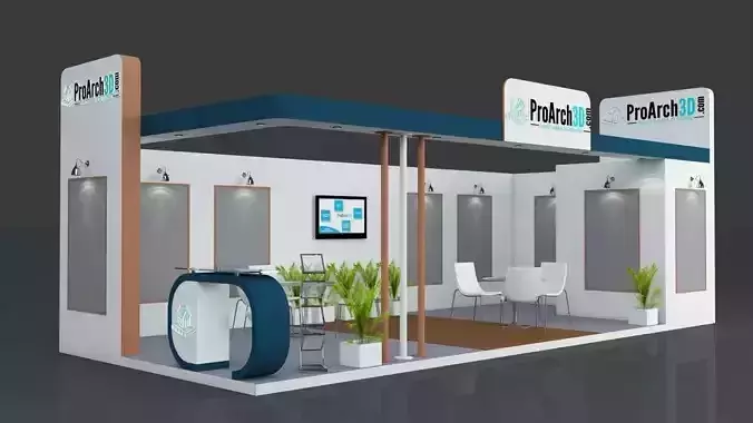 Exhibition stall 3d model 9x4 mtr 2 sides open