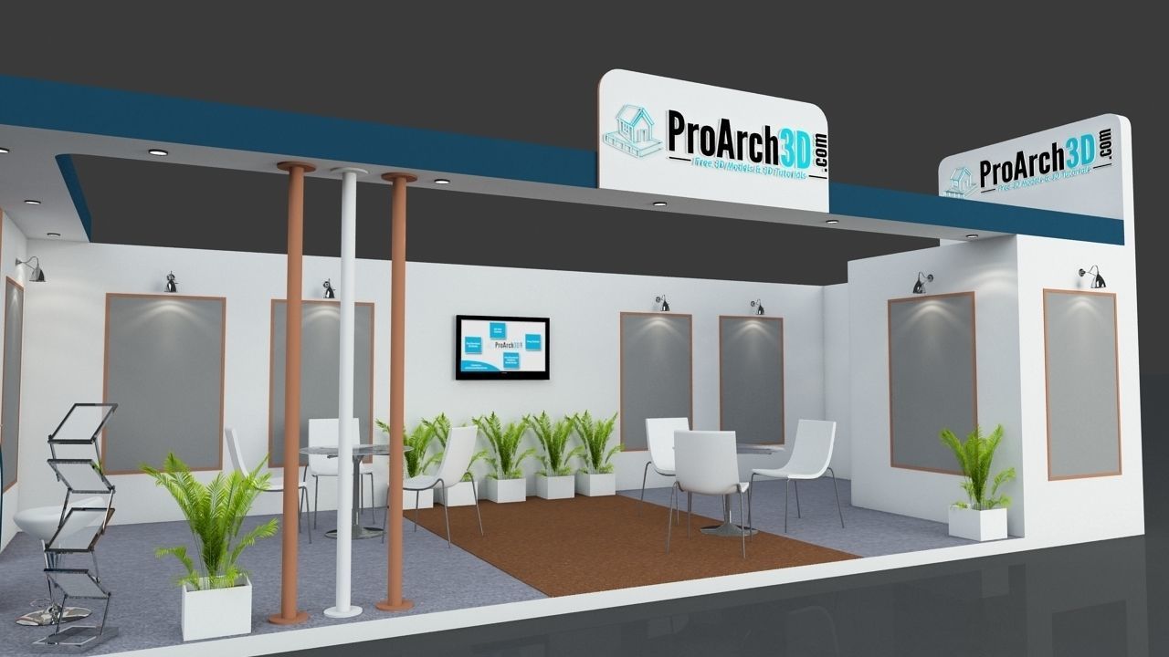 Exhibition stall 3d model 9x4 mtr 2 sides open 3D model_4