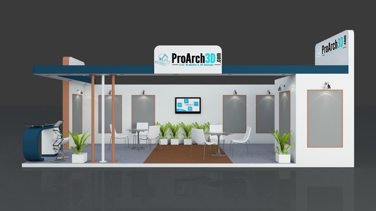 Exhibition stall 3d model 9x4 mtr 2 sides open 3D model_1