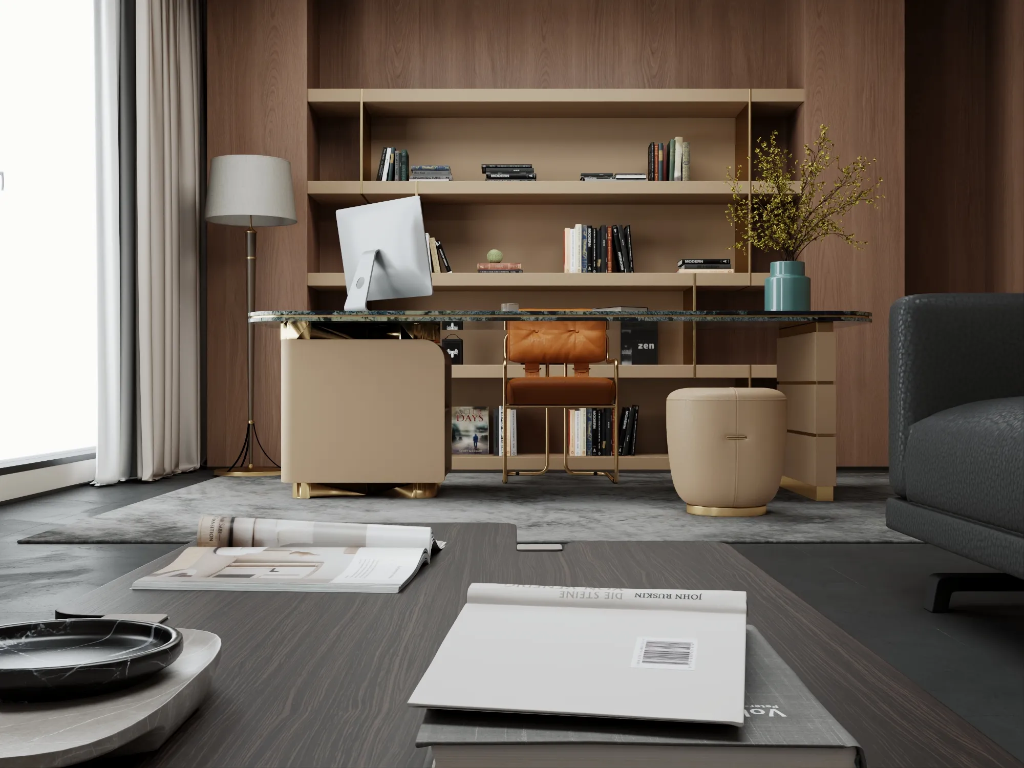 Modern Luxury Home Office Interior Scene Low-poly 3D model