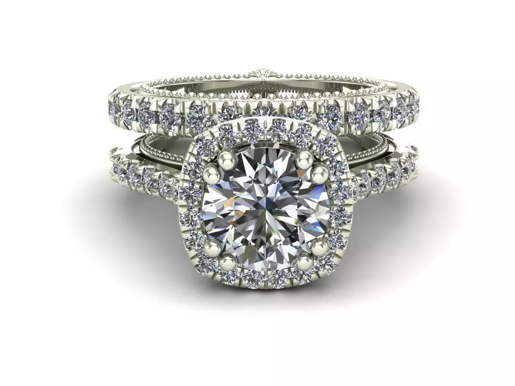 29-ex halo engagement ring set gold 3D print model