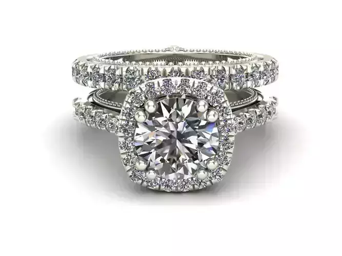 29-ex halo engagement ring set gold 3D print model