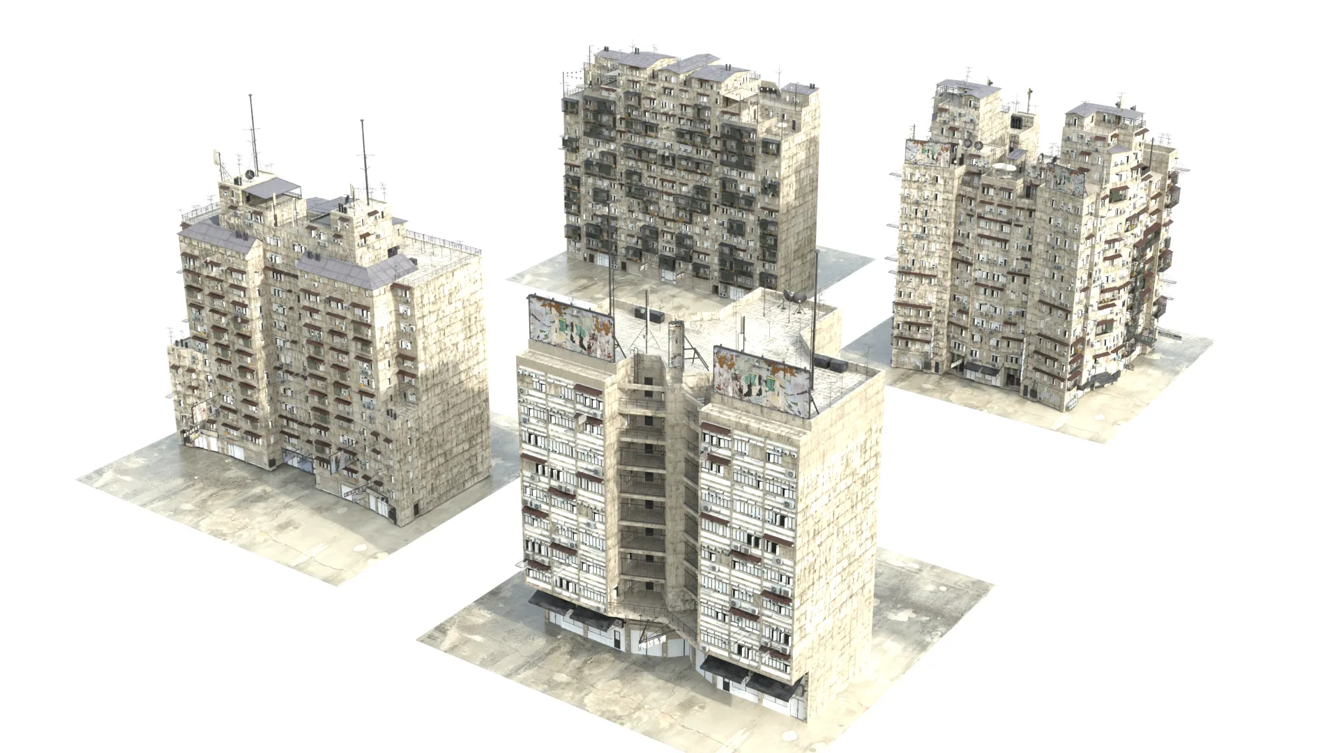 Post Apocalyptic Housing Blocks 3D model | CGTrader