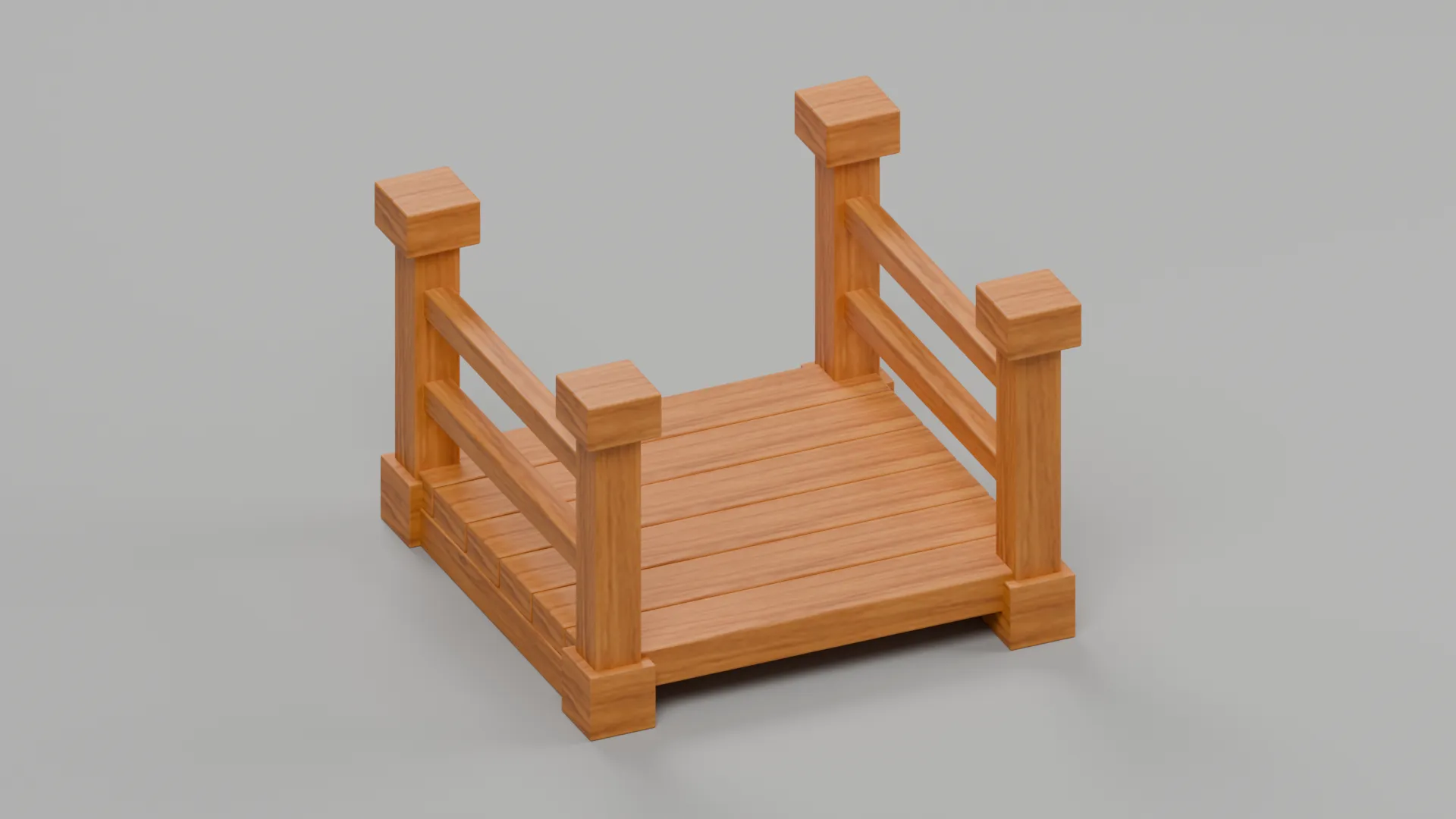 Short Wooden Bridge with Heavy Posts and Twin Rails Low-poly 3D model