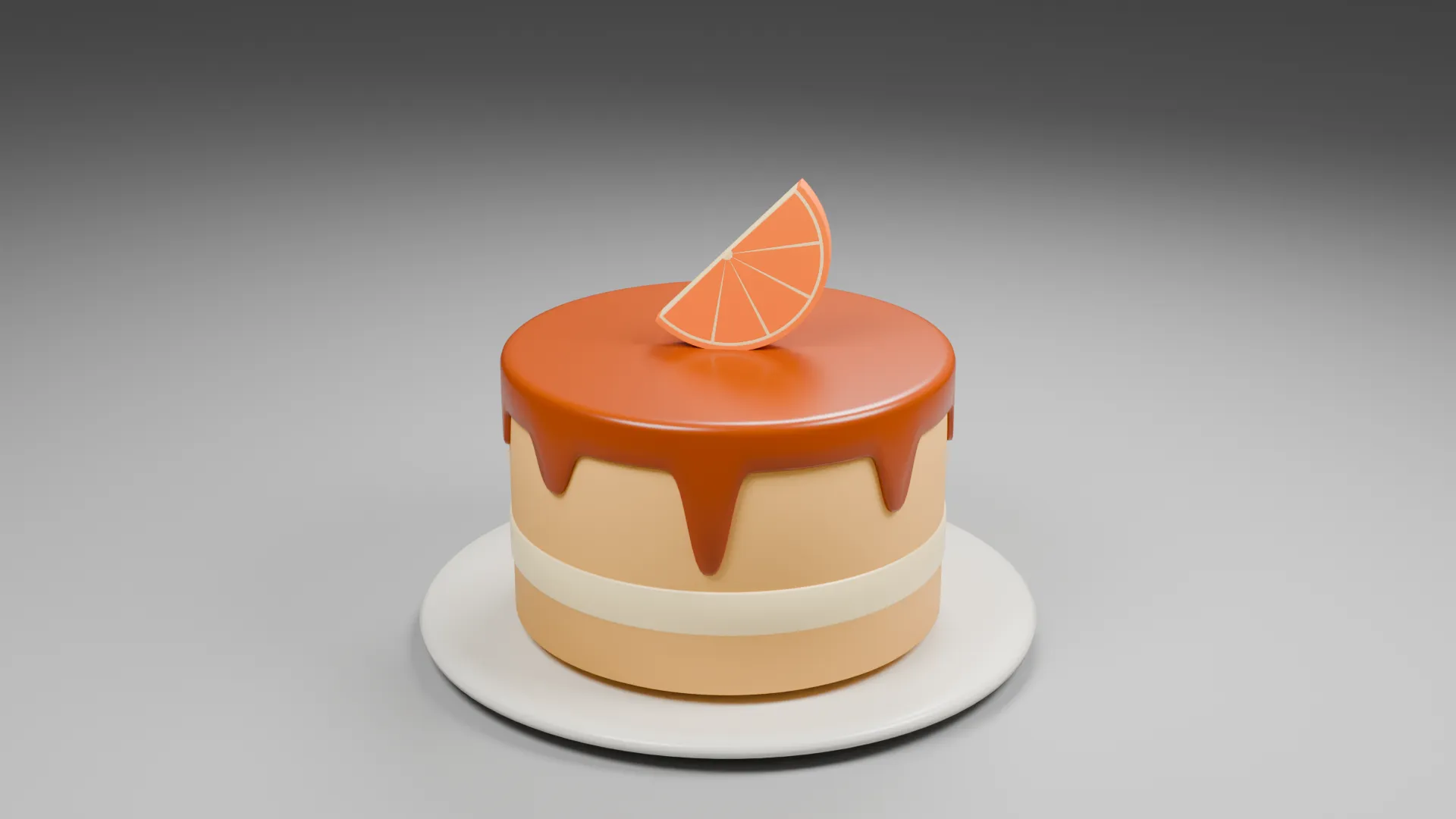 Orange Layer Cake with Orange Drip Icing and Citrus Slice Low-poly 3D model