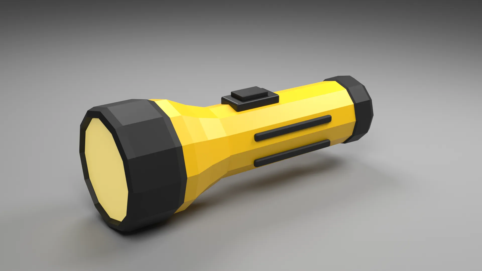 Yellow Cartoon Flashlight with Black Grip Strips and Switch Low-poly 3D model
