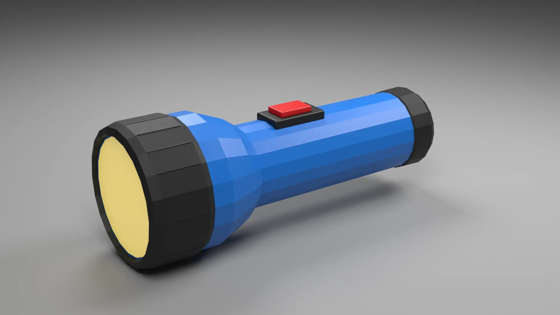 Blue Cartoon Flashlight with Black Ends and Red Switch Low-poly 3D model
