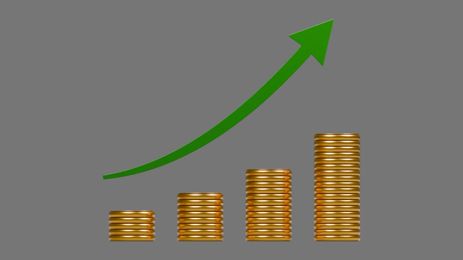 Money Growth Chart with Four Gold Coin Stacks Low-poly 3D model